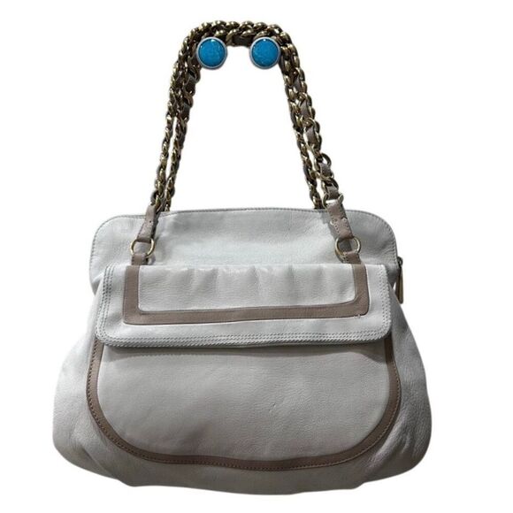 Marc Jacobs Olga Seventies Satchel Bag Women's Ivory Tan Leather Chain Strap - Picture 8 of 14